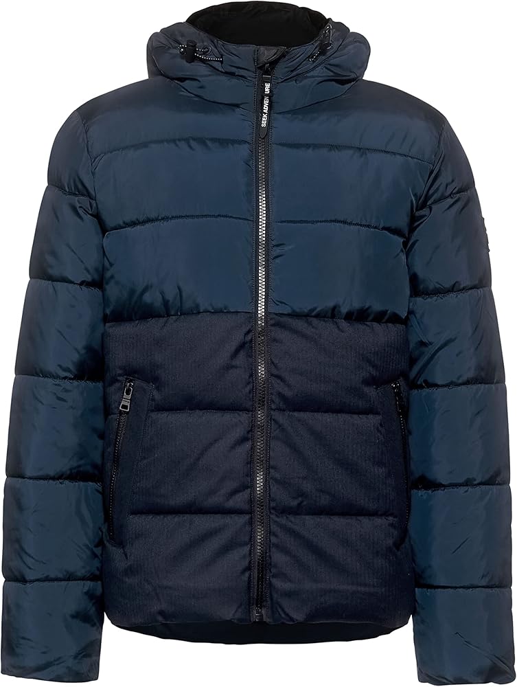 Xhup Street One Dimëror për Meshkuj – Color Block Puffer Jacket (Navy & Dark Blue)