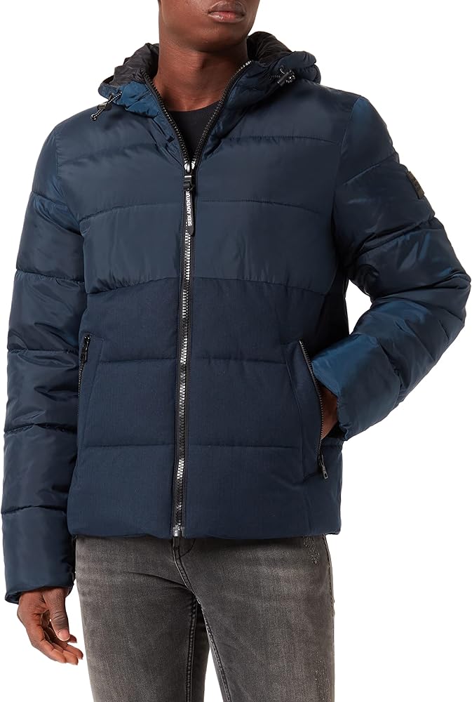 Xhup Street One Dimëror për Meshkuj – Color Block Puffer Jacket (Navy & Dark Blue)