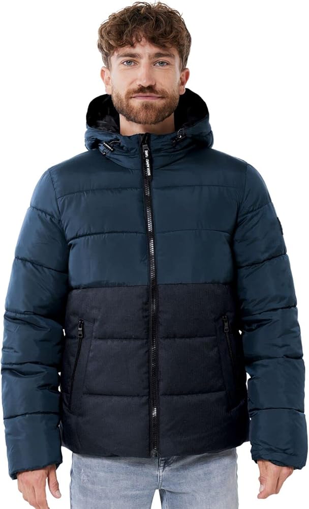 Xhup Street One Dimëror për Meshkuj – Color Block Puffer Jacket (Navy & Dark Blue)
